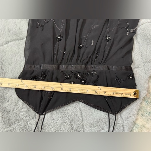 Vintage Black Beaded Embroidered High Low Midi Dress Witchy Romantic Goth Hoco - Picture 7 of 15